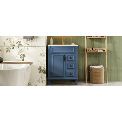 Meuble-lavabo de 61 cm avec lavabo, idéal pour les petits espaces, 2 tiroirs, tablette réglable, charnières à fermeture douce. Format compact.