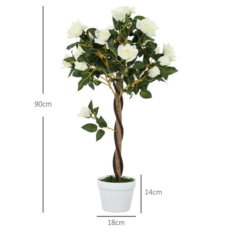 90cm Faux Rose Tree Plant in Pot, White