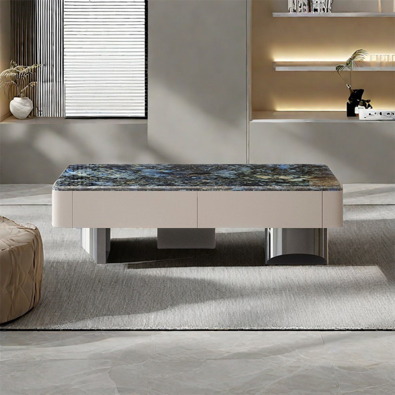 Table basse rectangulaire en pierre micro-cristalline, Noir / Bleu, H 17,7 po x L 47,2 po x l 23,6 po