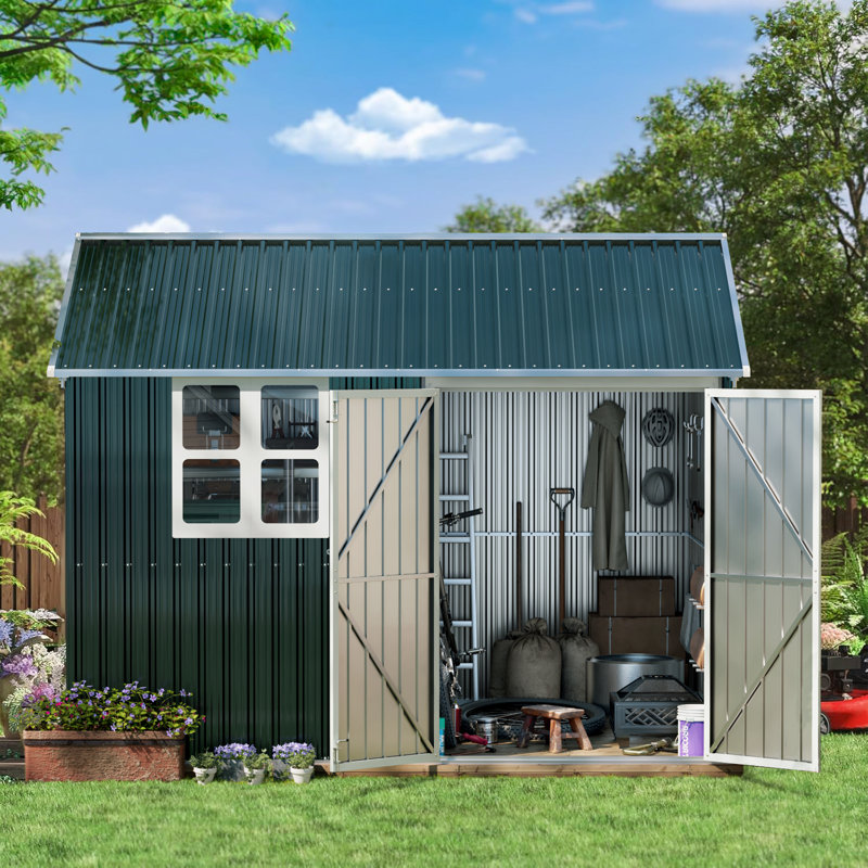 10x 8 FT Outdoor Steel Storage Shed With Lockable Doors And Window, Perfect For Garden, Backyard, And Patio Storage