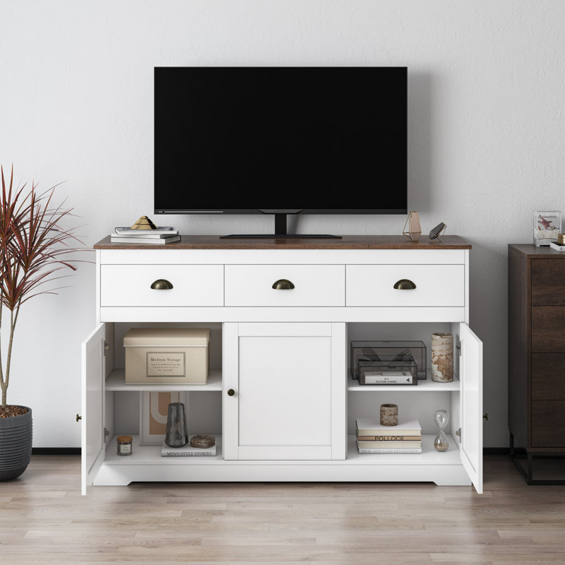 53.54" W Manufactured Wood Sideboard with 3 Drawers, White/Brown