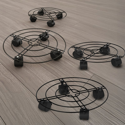 Ensemble de 4 bacs roulants pour plantes roulantes - Support pour plante d'intérieur ou extérieur rond en métal de 12 po avec roues et capacité de 110 lb - Boîtes à fleurs antirouille avec roulettes verrouillables 