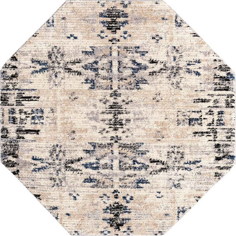 Tapis ivoire à motif géométrique Tucson, Octogone 7 pi x 7 pi