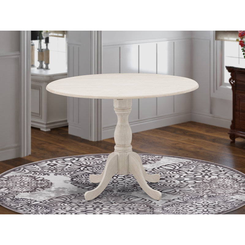 Dublin Kitchen Dining Table - a Round Wooden Table Top with Dropleaf & Pedestal Base, Wire brushed Buttercream, Butter Cream