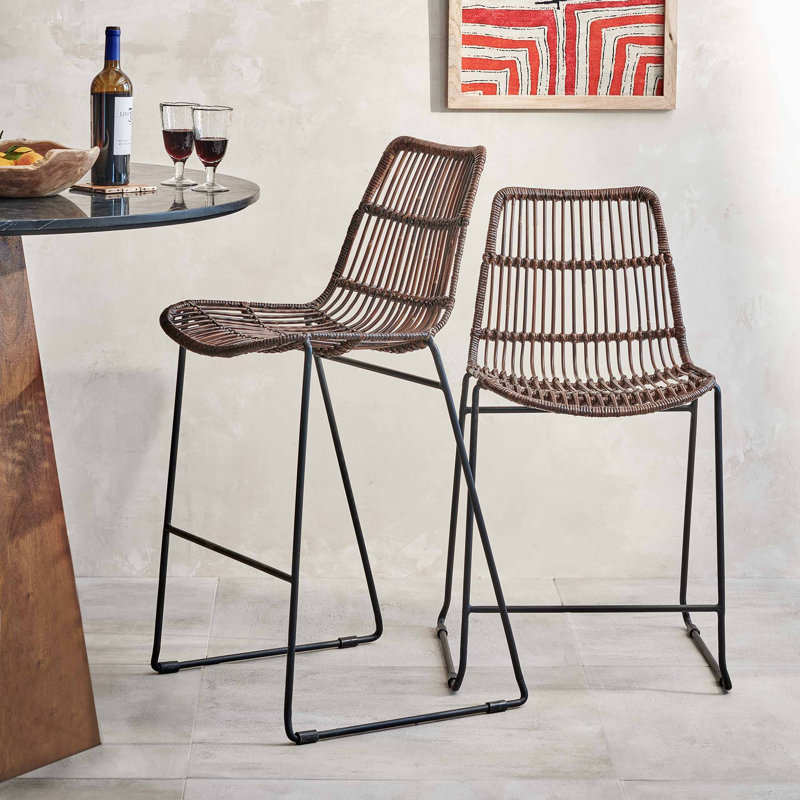 Aleid Wicker Counter Stool with Steel Frame, Bar Stool (30" Seat Height)