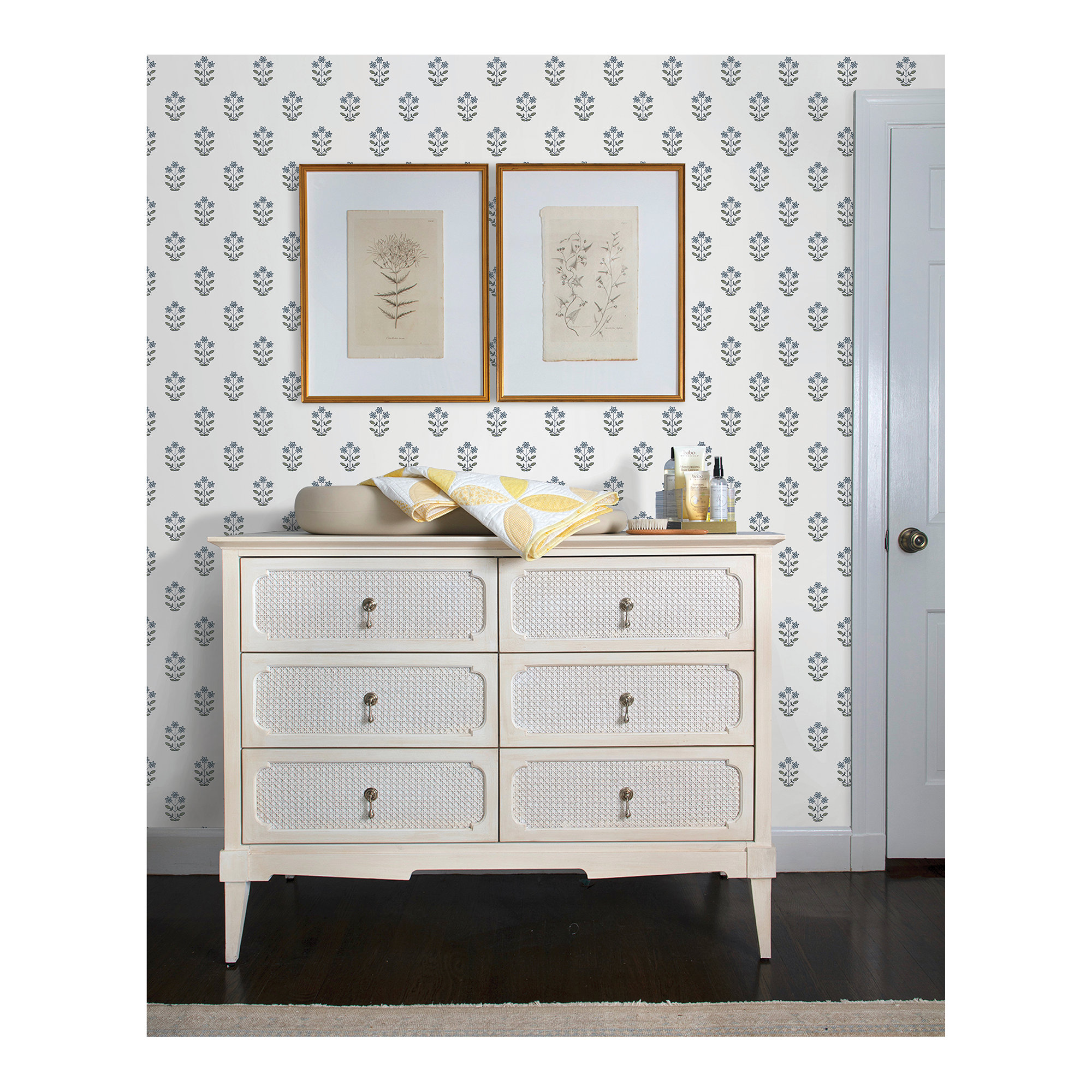 Floral Wallpaper, Blue Heather