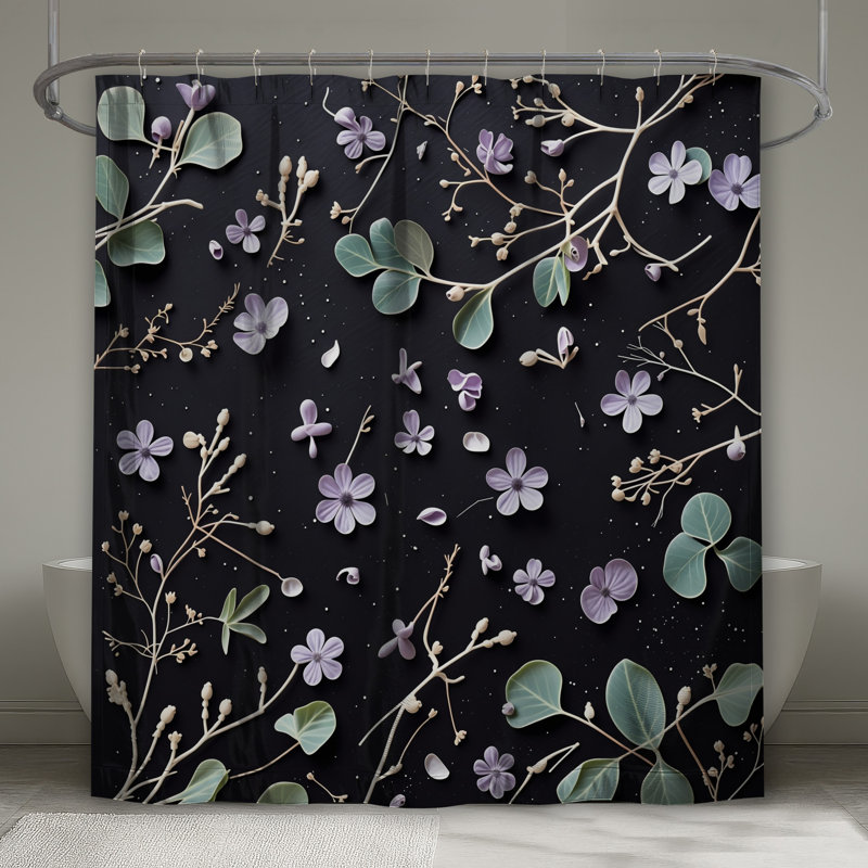 Rideau de douche Floral - Décoration de salle de bain nature scandinave, 70in W x 93in H