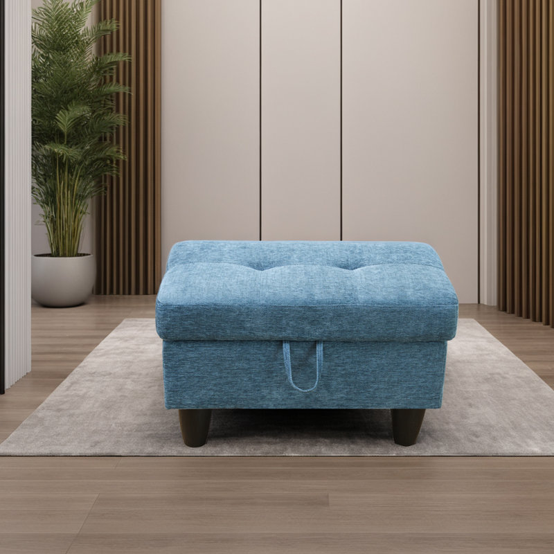 Flannel Storage Ottoman Living Room, Blue Polyester