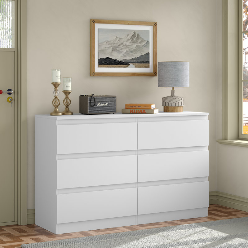 Teasley 6-Drawer Dresser,46.45"W Modern Bedroom Dresser,Wood Dresser For Living Room,Bedroom, White