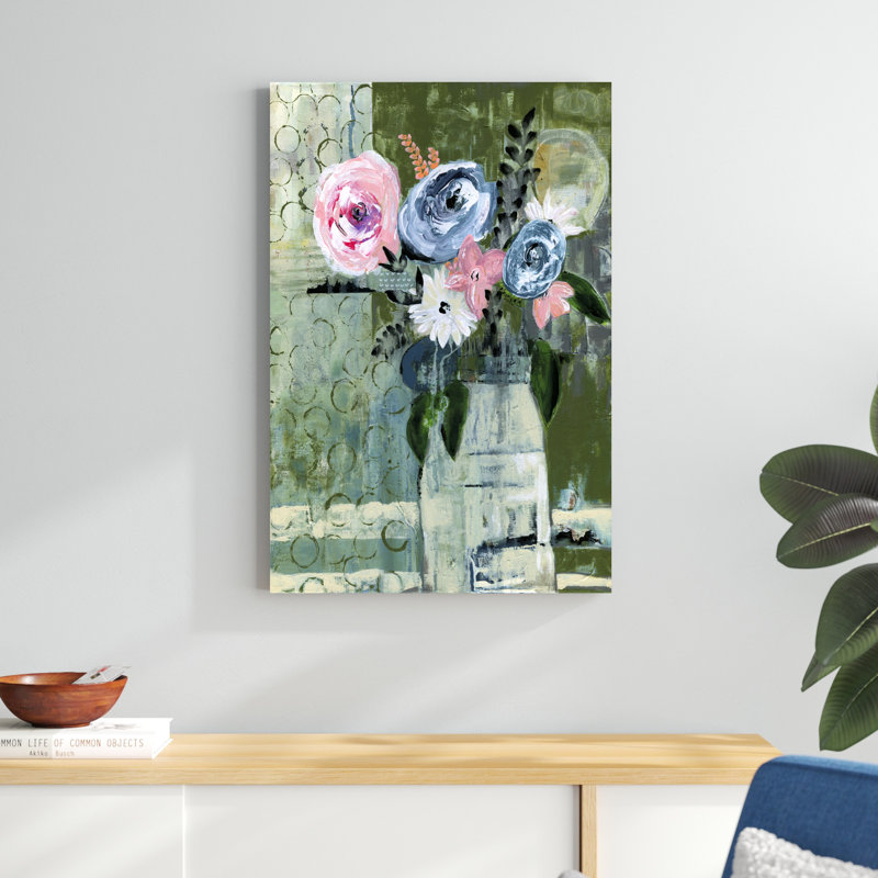 «Modern Floral Circle», peinture sur toile, H 36 po x l 24 po