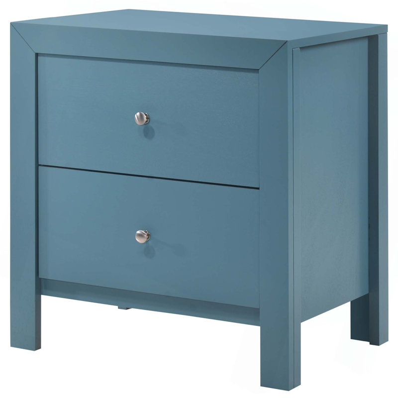 Table de chevet transitionnelle avec deux tiroirs, Sarcelle