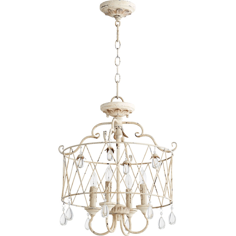 Luminaire suspendu cylindrique de style lanterne à 4 lumières Worrall, Blanc perse