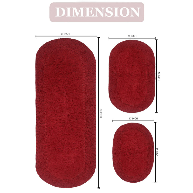 Tapis de bain 100% coton à double volants Lona (ensemble de 3), Rouge
