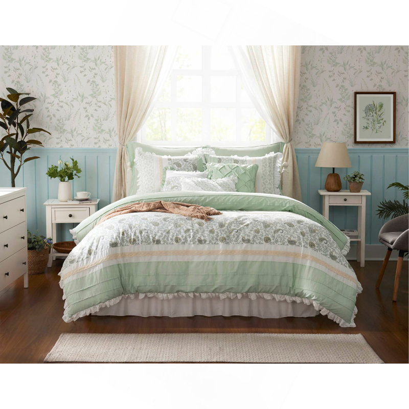 9 Piece Cotton Percale Comforter Set, Queen Comforter + 8 Additional Pieces Included