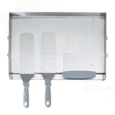 Ensemble de conversion de plaque chauffante pour barbecue en acier inoxydable Mont Alpi MASHP - poêle à frire avec zone de récupération de la graisse, spatules de style Teppanyaki, ensemble d'outils pour grattoir