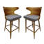 Paire de tabourets de bar de style Mid-Century, coussin en tissu gris, structure en bois d'hévéa robuste, 41 de 2 chaises, aspect, revêtement, bois d'hévéa robuste, H 41 po