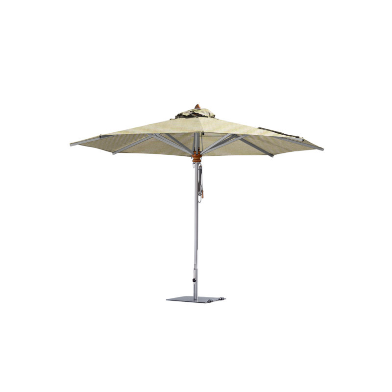 Bravura 13.1' Round Market Umbrella, Paver+Spigot Base Plate+5.8" Stainless Steel Tube, Gobi