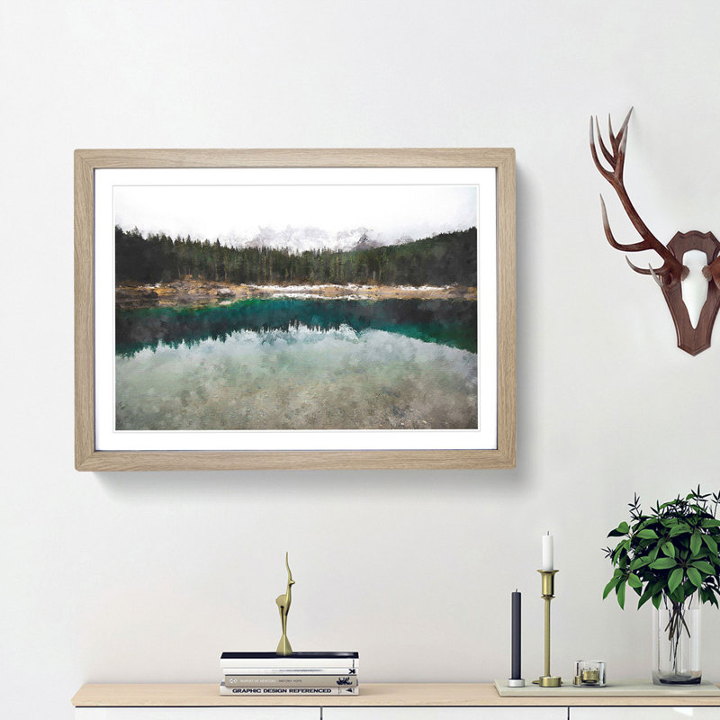 Lake of Carezza Nova Levante Italy - Picture Frame Painting Print, 24cm H x 33cm W x 2cm D, Oak Framed