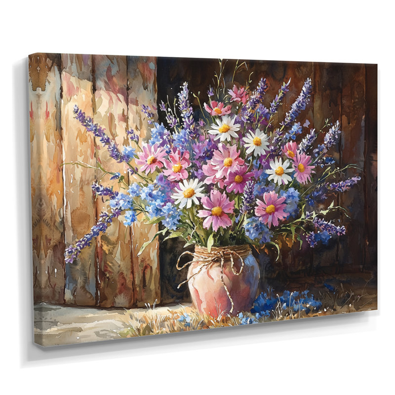 Art mural grand champ de fleurs de jardin II - Bouquets assortis, H 24 po x l 32 po, Toile tendue sur cadre