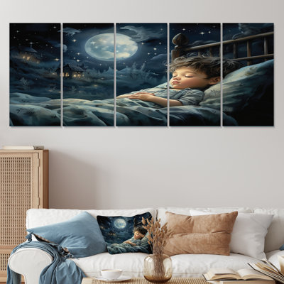 Childs Moonlight Nursery I - Nursery, art mural sur toile 5 pièces