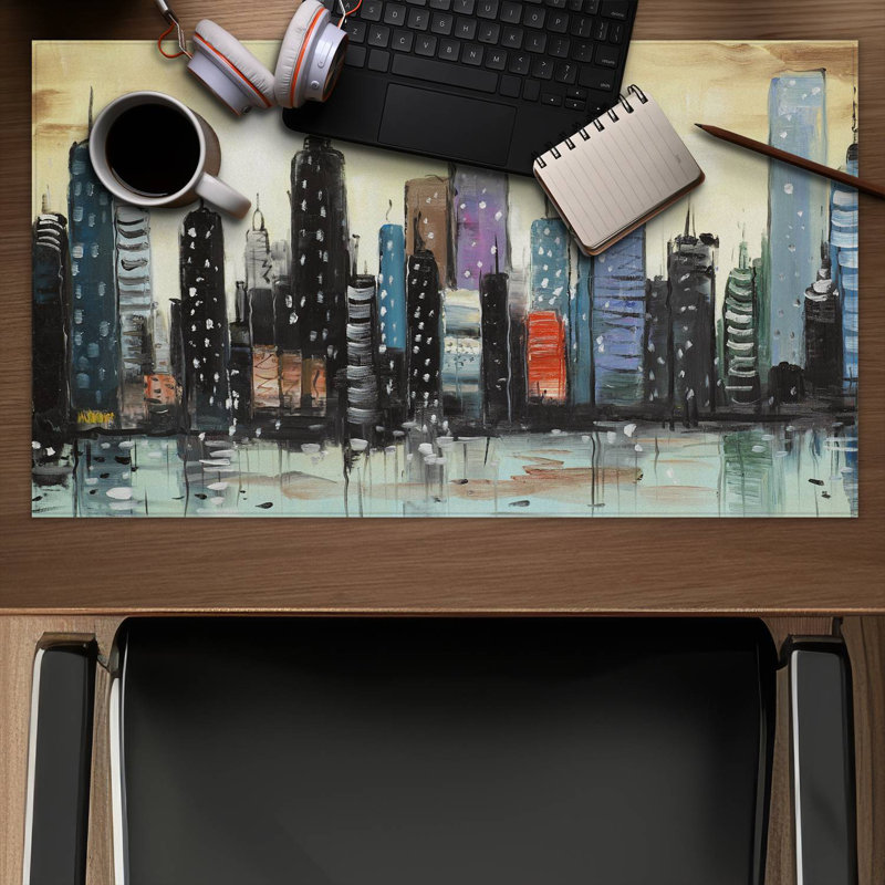 Skyline on abstract cityscape - 14.00"x24.25" Desk mat
