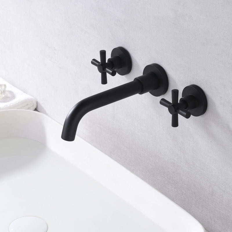 Wall Mounted 2-handle Bathroom Faucet, Black