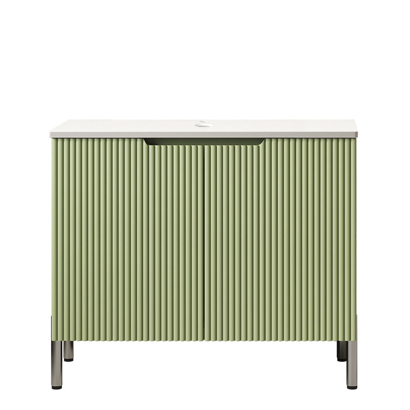 Armoire de comptoir en pierre artificielle blanche autoportante 30 po avec deux portes, sans lavabo, sans robinet et évier