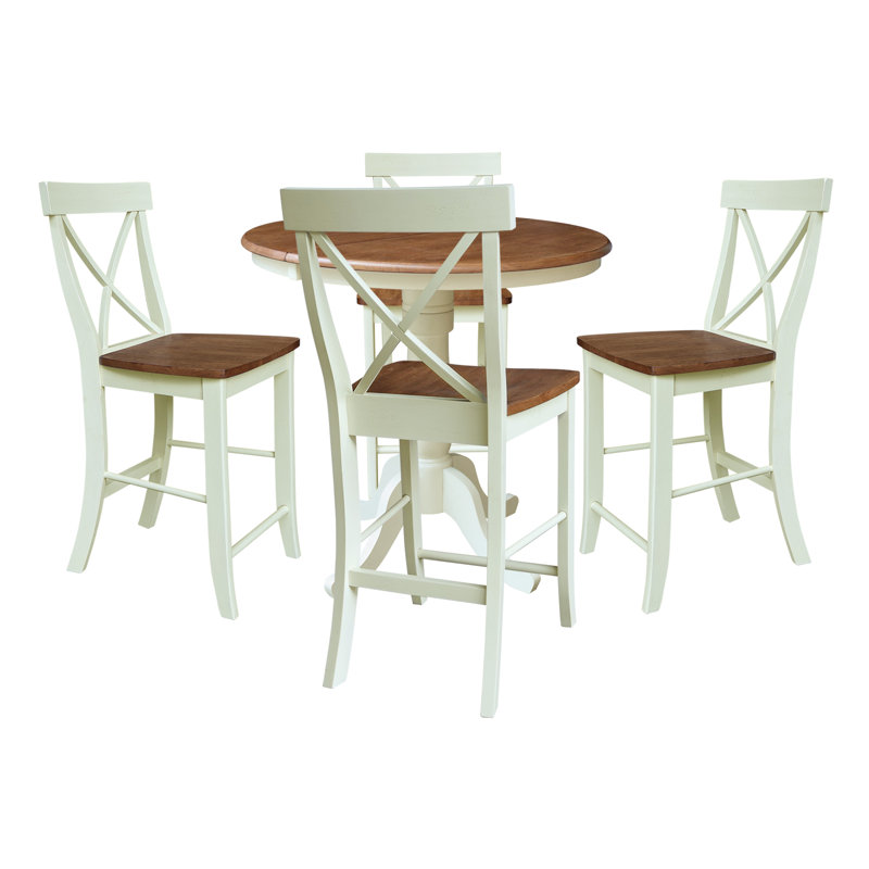 Caladin Extendable Solid Wood Dining Set, 5, Hickory/Shell
