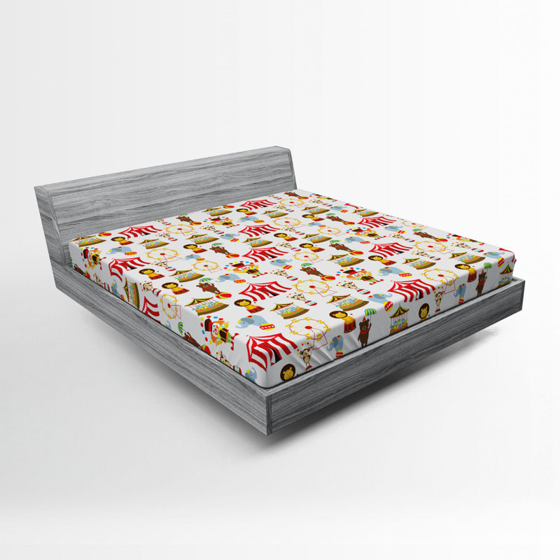 Microfiber Fitted Sheet, Queen Fitted Sheet, Red/Yellow Circus 1