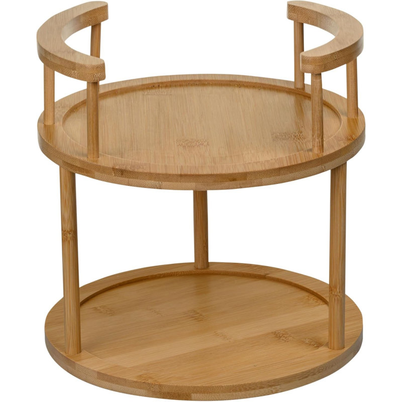 Wooden Rotating Spice Rack - 2 Tier Lazy Susan - 360 Degree Spinning Revolving Turntable Organizer Rack For Kitchen Countertop, Pantry