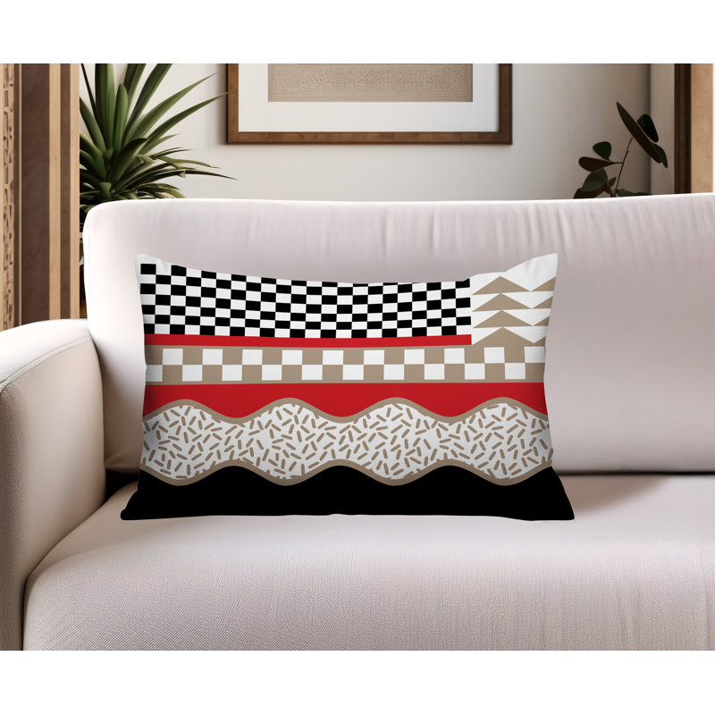 Coussin lombaire intérieur / extérieur Trix Abstract, Rectangle H 18 po x l 25 po, Rouge