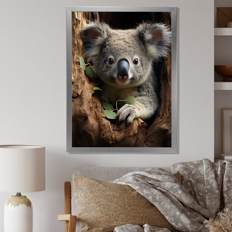 Portrait de koala gris III - impression, Toile avec cadre photo argenté, H 32 po x l 16 po x P 1 po