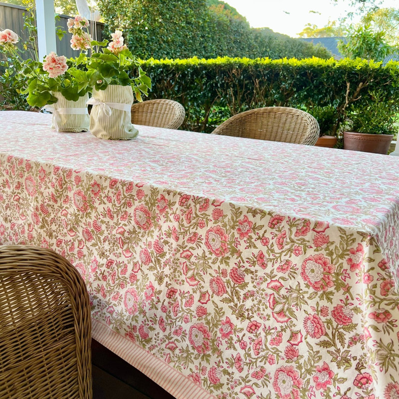 Beatrice Round Tablecloth - Pink And Green, 60" D x 120" L