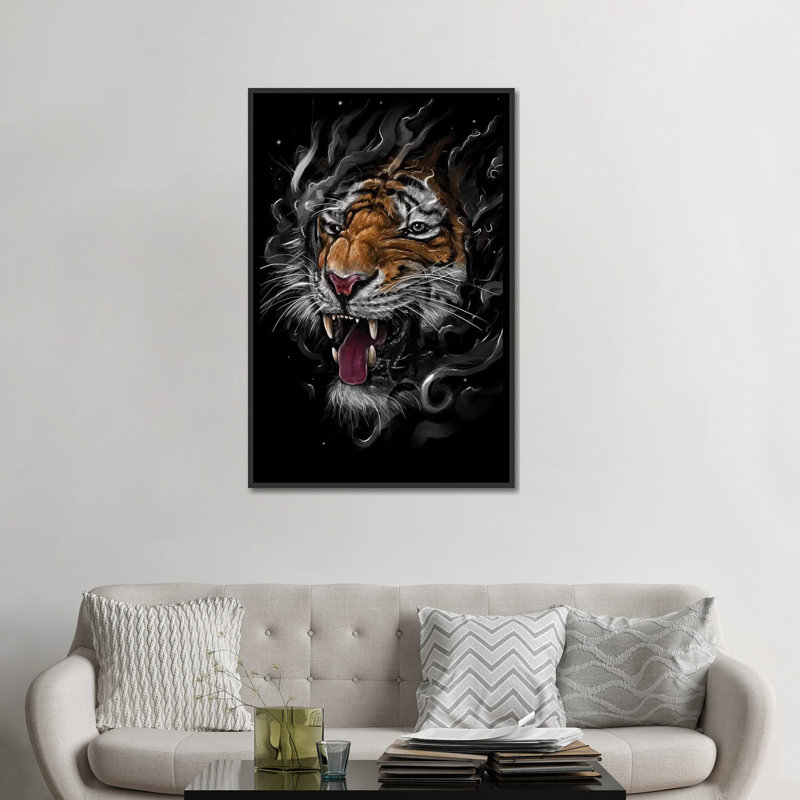 « tiger », impression sur toile, H 26 po x l 18 po x P 1,5 po, Toile encadrée noire, Pas de tapis