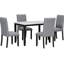 Élégante salle à manger pour 5 cuisines, table en marbre artificiel et 4 chaises rembourrées apaisantes, bois d'hévéa, surface en simili blanc / gris + noir, sièges rembourrés d'éponge, structure en bois