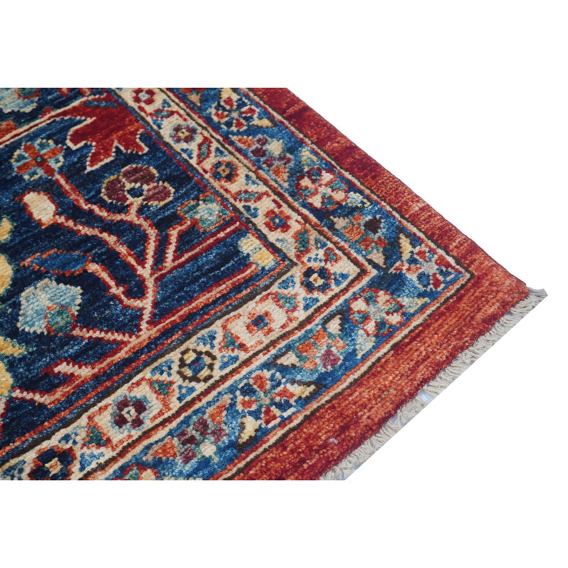 High-Quality Hand-Knotted Red And Navy Area Rug
