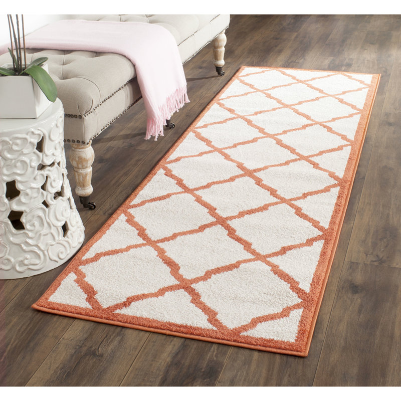 Ammundsen Geometric Beige/Orange Indoor/Outdoor Area Rug, Runner 2'3" x 11'