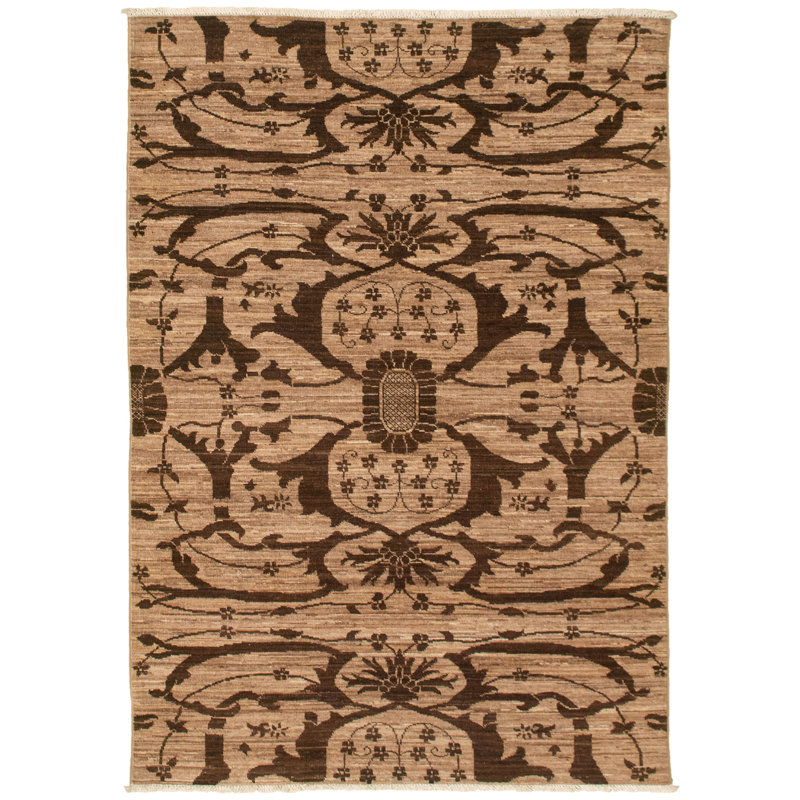Tapis unique en laine noué à la main brun clair / brun clair 4 pi 1 po x 5 pi 10 po nouvel âge 18/20