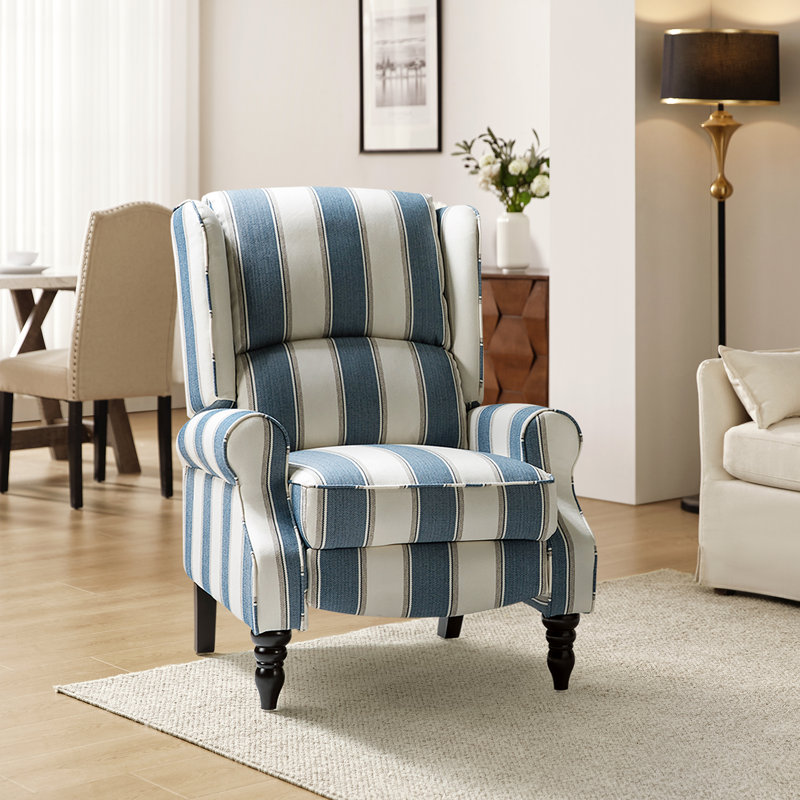 Brodie 31'' Wide Manual Standard Recliner with Wingback Design, Blue Striped Twill