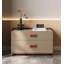Table de chevet moderne de style tiroir, fabriquée en placage de bois de noyer et en cuir de selle, convient aux chambres à coucher
