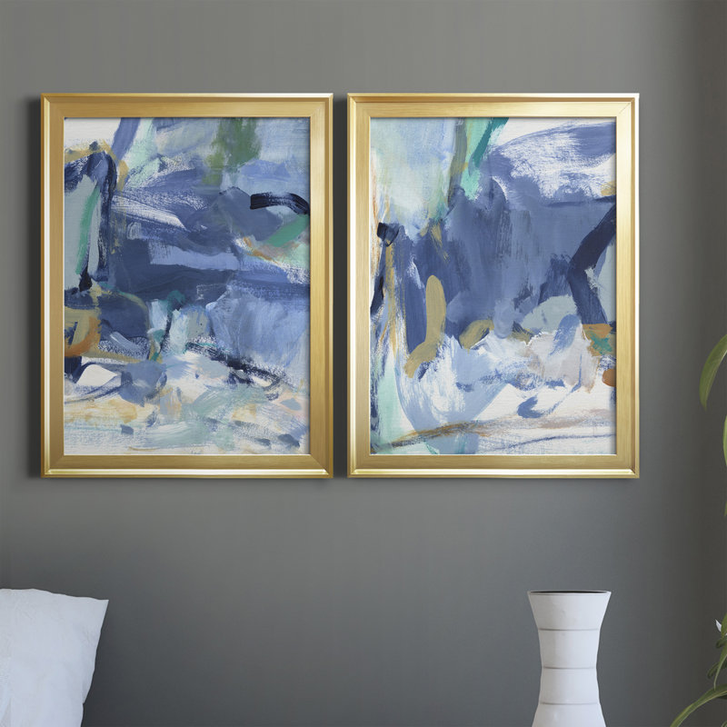 «Blue Room I», ensemble de 2 peintures sur toile encadrées, H 42,5 po x l 61 po x P 1 po, Cadre doré
