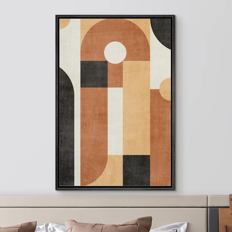 1960s Brown Polygon Collage Abstract Geometric Artwork Shapes Boho, 36" H x 24" W, Black