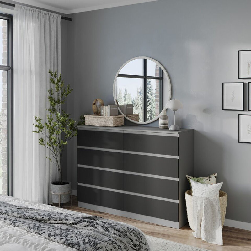 Sinahi 120cm W Chest of Drawers, Grey Carcass/Black