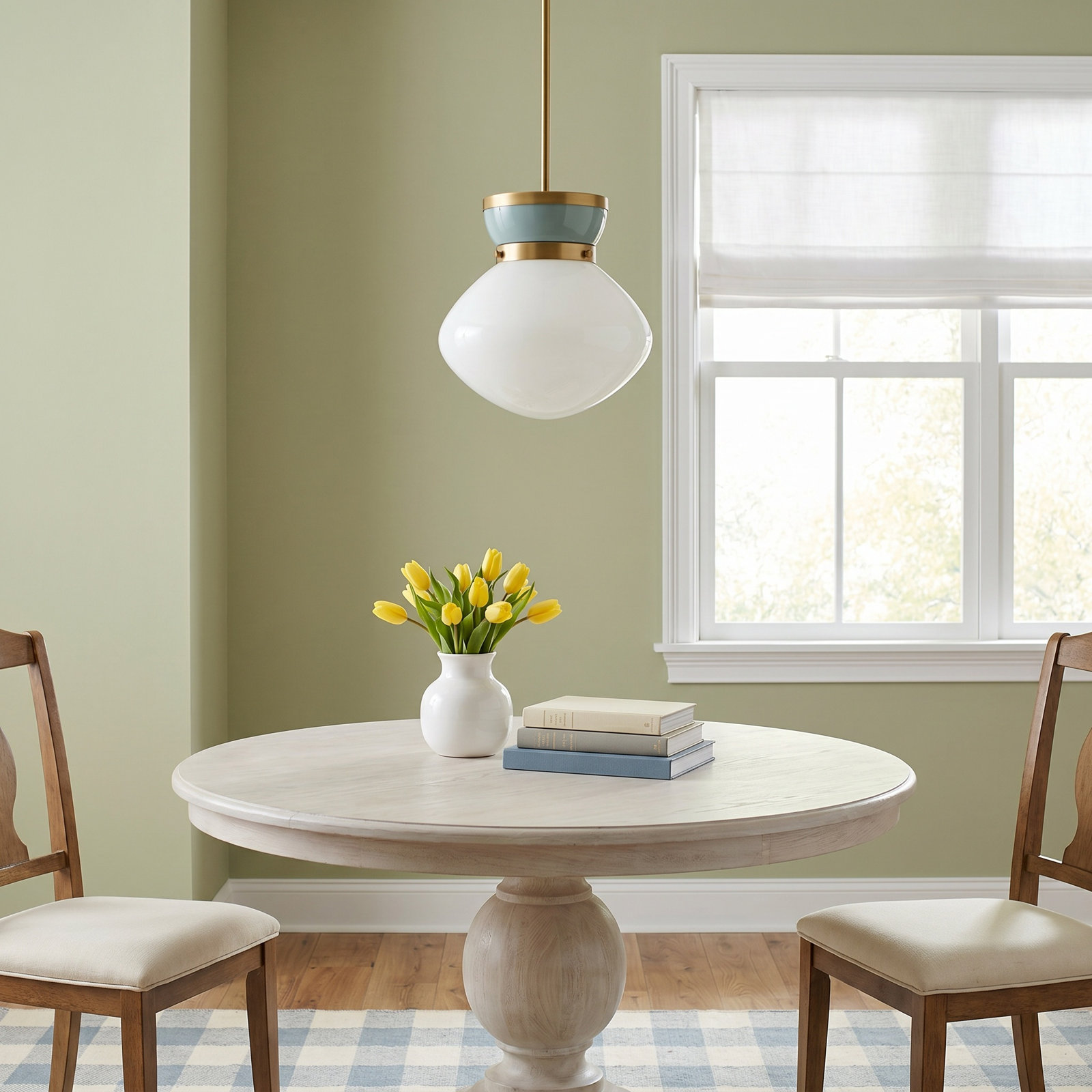Single Light Steel Dimmable Pendant, Gold/Blue