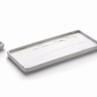 Elegant Marble White Ceramic Bathroom & Kitchen Tray - 10 Rectangle Vanity & Soap Holder