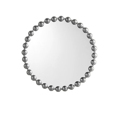 Diameter Beaded Round Wall Mirror - Iron Frame And Delightful Bead Design, Mirrored Glass On , For Indoor Cheer, Ready To Hang With Dazzling Detail, Hanging Shine