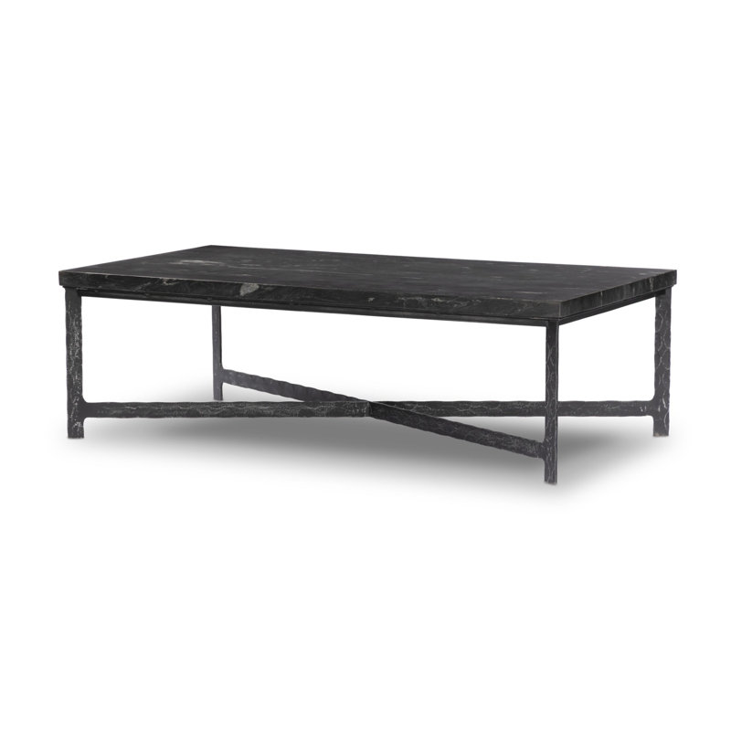 Nelida Marble Top Single Coffee Table, Charcoal Marble Top/Black Base