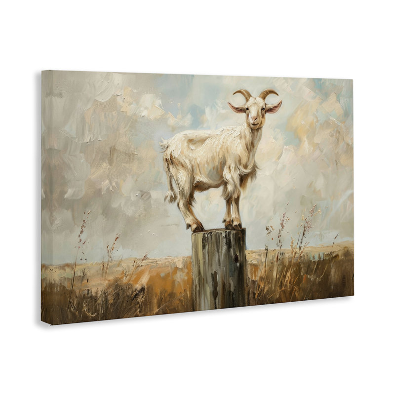 «On The Fence Goat», art mural sur toile par Petals Prints Design, H 20 po x l 30 po