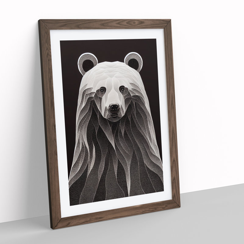 Bear Portrait No.4 Abstract - Wall Art, Walnut Framed Paper, White, 34cm H x 25cm W x 2cm D