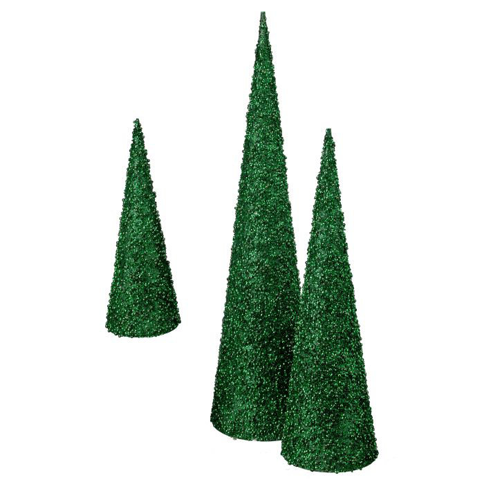 Ensemble 3 pièces d'arbre à cône scintillant, Vert